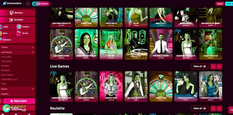 Spinwinera Spieleangebot – Jackpots: Vorhanden, aber ohne Highlight-Titel